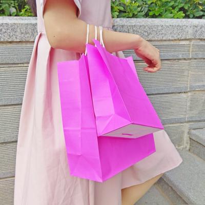 China Business& Factory Wholesale Shopping Pink Color Grocery Paper Bags Kraft Paper Bags With Handles for sale