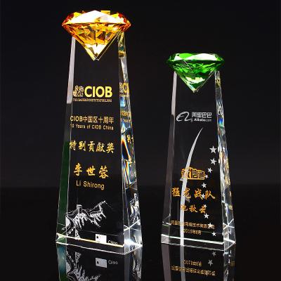 China Europe customization crystal trophy with logo engraved/clear crystal trophy form Crystal Award for business gift for sale