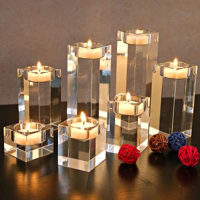 China High Quality Romantic Europe 3 Pcs Wedding Tealight Decoration Set Crystal Glass Cube Candle Holders for sale