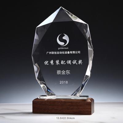 China Health care institute 2022 Pujiang factory wholesale k9 crystal trophy cheap custom empty crystal wooden base logo medals for sale