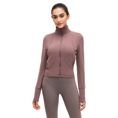 China New Antibacterial Women's Stand Collar Slim Fit Yoga Wear Sanded Tops Nude Zipper Fitness Sports Jacket Women Casual for sale