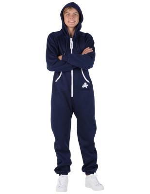 China Baby Terry Fleece Clothes Navy Color Poly Cotton Thermal Kids Thermal Zipper Onesie With Zipper for sale