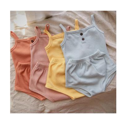 China 2021 Summer New Antibacterial Baby Sling Vest And Triangle Shorts Set Girls Clothing Baby Boy Sleepwear for sale