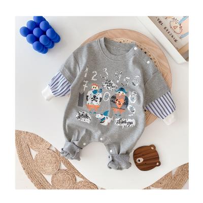 China 2021 Onesie Autumn New Super Cute Boy Cute Two-piece Anti-shrinkage Cartoon Baby Overalls Fake Overalls for sale