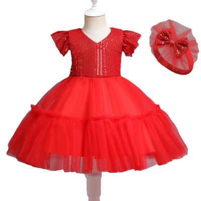 China Princess Dresses Sequins Bow Mesh Baby Anti-static Children's Dress Kids Birthday Puffy Dresses for sale