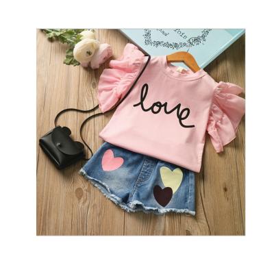 China 2021 sweet summer wear high quality children clothes children 2 pieces set girl's clothing set for sale