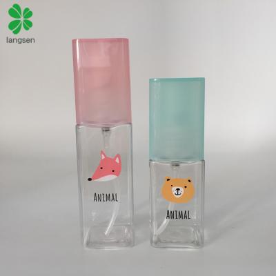 China Cute Square 35ml Square 35ml Light Vapor Plastic Bottle Cute Light Vapor Plastic Bottle With Cartoon Printing Private Label, Refill Travel Square Perfume Spray Bottle Vial for sale