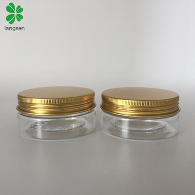 China PET Clear Jar 60ml with Gold Screw Aluminum Lid 60ml Empty 2 oz Round Plastic PET Clear Jar with Gold Screw Lid and Aluminum Gasket for cosmetic, food packaging for sale