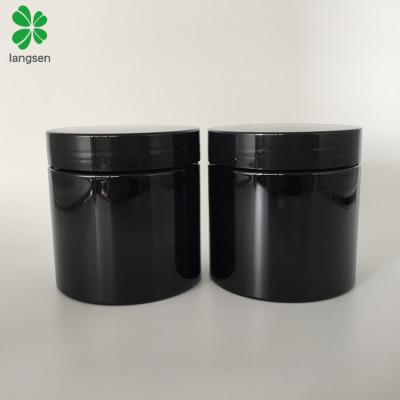 China PET 200ml 200g 7oz Black Color Round Shape Plastic Jar 200ml 200g 7oz Low MOQ Black Jar With Screw Lid, Black Container For Cosmetic, Cream, Gel hair for sale