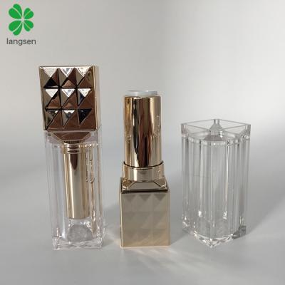 China Gold silver plastic lipstick square tube with clear cap hot sale gold silver plastic lipstick square tube with clear cap for sale