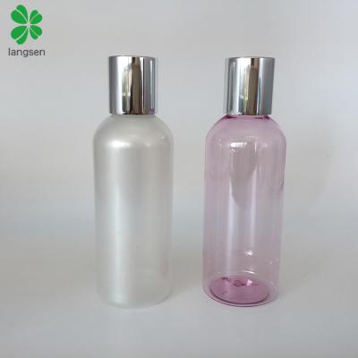 China 100ml PET Round Bottle With Silver Disc Top Cap Empty Plastic PET 100ml Round Bottle With Silver Disc Top Cap For Cosmetic Water Oil Pearl Color Bottle lotion makeup for sale