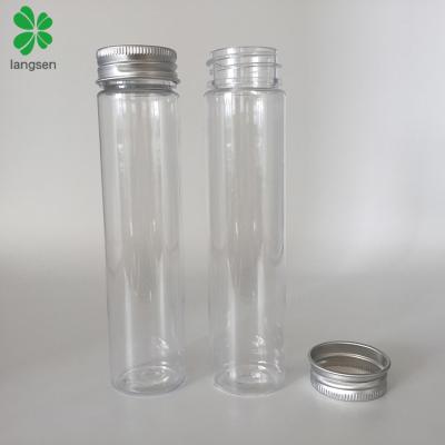 China PET 110ml 3 oz test tube bottle with hot sale plastic PET 110ml 3 oz test tube container bottle with flat base and aluminum lid, packaging container test tube for sale