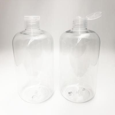 China 500ml Boston Bottle With Clear Empty Plastic Flip Top Cap 500ml / 16oz Boston PET Shaped Bottle With Flip Top Cap Lid For Liquid Soap, Cosmetic Water, Oil for sale