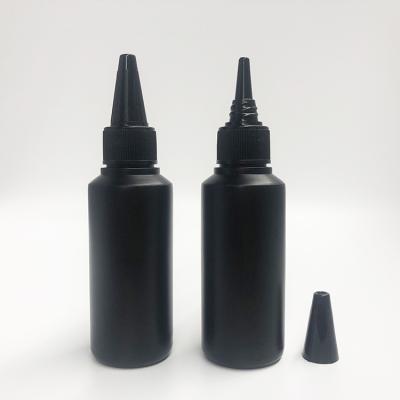 China 60ml 2oz Black Dropper Bottle Recyclable HDPE 60ml 2oz Plastic Opaque Black Color Bottle With Dropper Cap Lid, Dropper Bottle For Tattoo Ink Oil Painting for sale