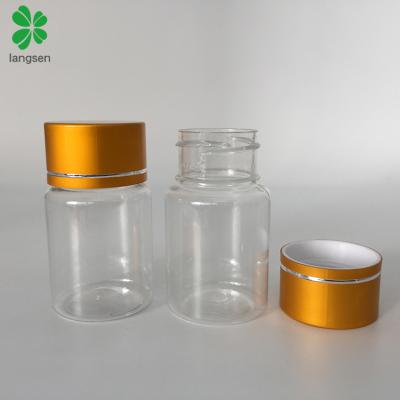 China Eco-Friendly 30ml 1oz Plastic Pharmaceutical Bottles 30ml 1oz Plastic Bottles With Gold Metal Lids Sample Capsules Pills Packing Dispensing Bottles for sale