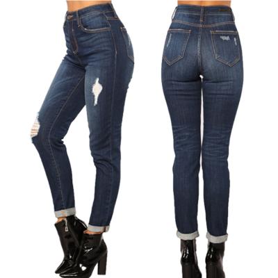 China Breathable Europe and the American hot sale women jeans denim ripped ladies jeans high waist pants for sale