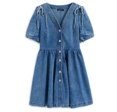 China Fashion skirt ladies jeans diamond temperament bubble sleeve denim dress women's breathable A line dresses for sale