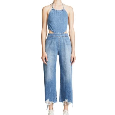 China 2018 Breathable New Arrive Belly Gear Women Denim Halter Overalls Denim Brazelle Long Pants For Lady for sale