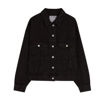 China Spring Women Denim Jacket Custom Basic Black Classic Lady Distreed Lattice Jacket for sale