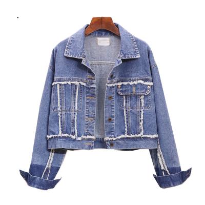 China Retro Women Breathable Short Unfinished Edge Denim Jacket Loose Denim Jackets Trend for sale