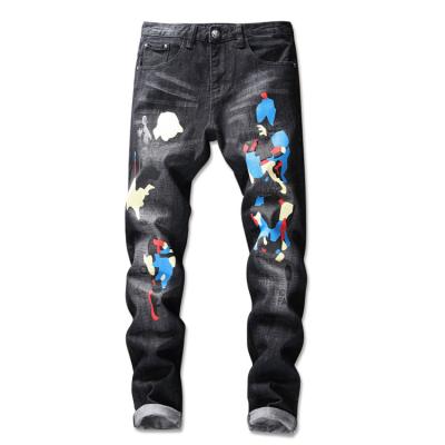 China Breathable High Quality Elastic Printed Skinny Jeans Men Denim Style Casual Jeans Pants for sale