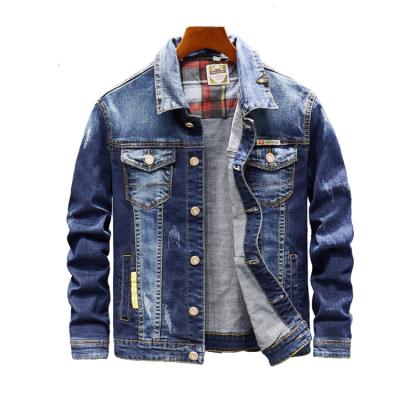 China European Customized Viable Style Mens Cotton Denim Jacket White Design Lattice Slim Jackets for sale