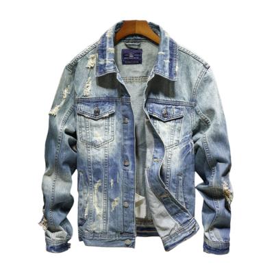 China Wholesale Viable Mens Clothing Winter Lattice Jacket Long Sleeve Man Denim Jacket With Fashion Tear Holes for sale