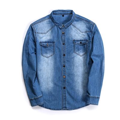 China High Quality Breathable Denim Shirt Men's Long Sleeve Casual Shirt With 2 Pockets Front for sale