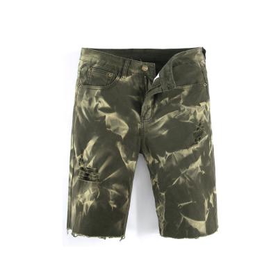 China Breathable Camo Camouflage Denim Pants Mens Distressed Short Jeans for sale