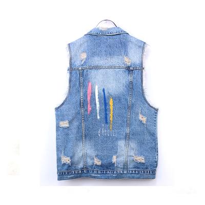 China Guangzhou factory oversized ripped colorful printed vest vest lattice women vest high quality stylish viable denim vest for sale