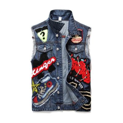 China Fashion Denim Vest Patch Embroidery Men's Breathable Denim Vest for sale