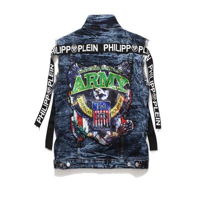 China Anti-shrink High Quality Eagle Skull Embroidery Men's Main Denim Vest With Side Stripe Strap Clothing For Men for sale