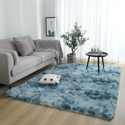 China New Anti-Slip Gradient Dye Knotting Long Carpet Hair Sofa Living Room Bedside Entrance Floor Mat Blanket for sale