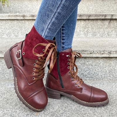 China 2021 Trend Fashion Flat Leather Boots Winter Ladies Ankle Zipper Round Shoes Women for sale