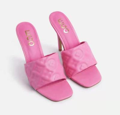 China Breathable New Fashion Trend Female Luxury Print High Heel Slippers Women Pink Sandals for sale