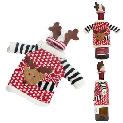 China Christmast Ornament 1 Set Cute Sweater Red Wine Bottle Cover Bags Santa Claus Dinner Table Decoration Clothes With Hats Party Christmas Home Decors for sale