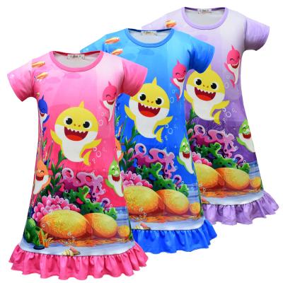 China Regular Cute Short Sleeve Girls Shark Dress Kids Cartoon Girls Sleepwear for sale