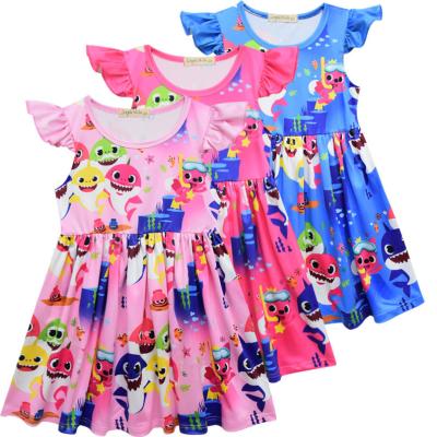 China Girls Shark Cartoon Sleeve Flutter Dress Regular Unicorn Children's Cartoon Home Wear for sale