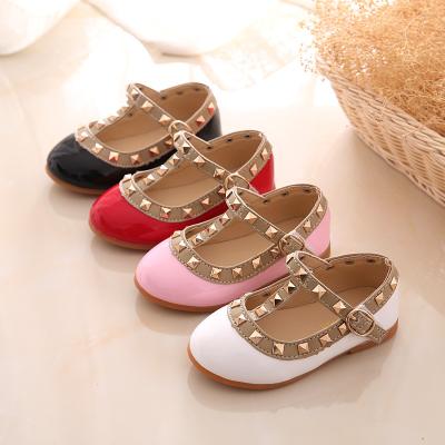 China Korean rivet children's fashion princess shoes girl's leather red school girl shoes PU children's dance shoes PU children's shoes for sale