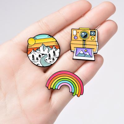 China High Qualiy Rainbow Camera Snow Mountain Brooch Cute Outdoor Pin Badge Wholesale Cartoon for sale