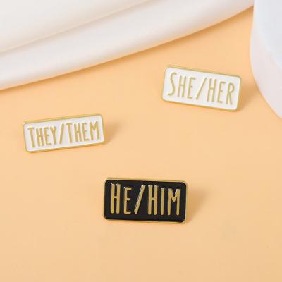 China High Qualiy Simple Creative Letter Badge Third Person Pronoun Jewelry Alloy Painting Brooch Pin for sale