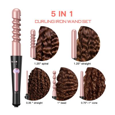 China Ceramic Coating Wholesale Pink 3 Barrel Big Hair Curlers Spinning Ceramic 500 Degree Bling Wave Curling Iron for sale