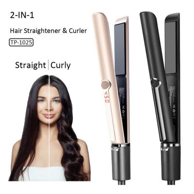 China Denvek Outdoor Flat Iron 2 in 1 Hair Straightening & Curling Iron LCD Hair Curler & Ceramic Straightener for sale