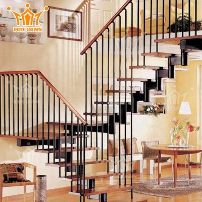 China Modern Home Inside Small Stairs Stainless Steel Wood Straight Staircase Space Straight Staircase for sale