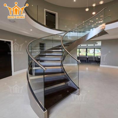 China Modern Home Decor Half Spiral Staircase With Tempered Glass Tread for sale