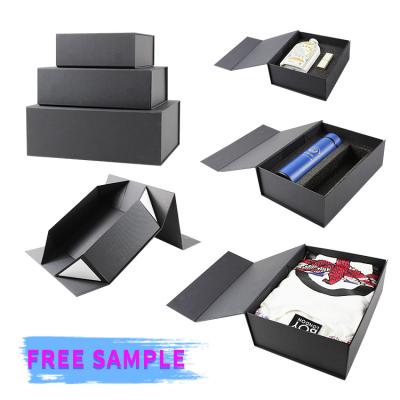 China Recycled Materials Low Moq Logo Luxury Black Magnetic Closure Custom Rigid Cardboard Gift Box With Eva Foam Insert for sale