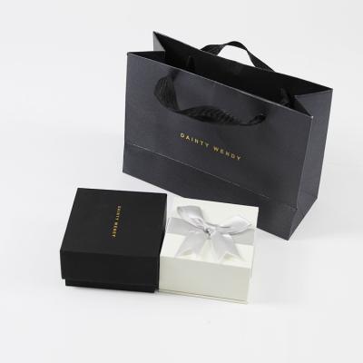 China Luxury Handmade Matt Black Gold Foil Sliver Cardboard Paper Jewelry Box Ring Necklace Packaging With Logo for sale