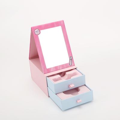 China Recycled Materials Guangdong LIMA Double Drawer Pink Cosmetic Box Jewelry Packaging Box With Custom Logo for sale