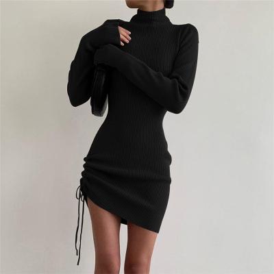 China Fashion Amazon Autumn Winter Threaded Round Neck Sleeve Wrap Hip Anti-pilling Long Knit Long Sleeve Sweater Women for sale