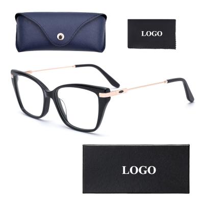 China New Blue Light Blocking Glasses Customize Logo Cat Eye Glasses Acetate Optical Metal Frame Glasses for sale